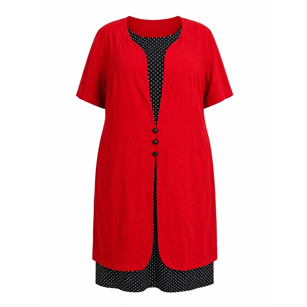 Vintage More Promises Faux Two Piece Dress Red Black Polka Dot Plus Size 18W